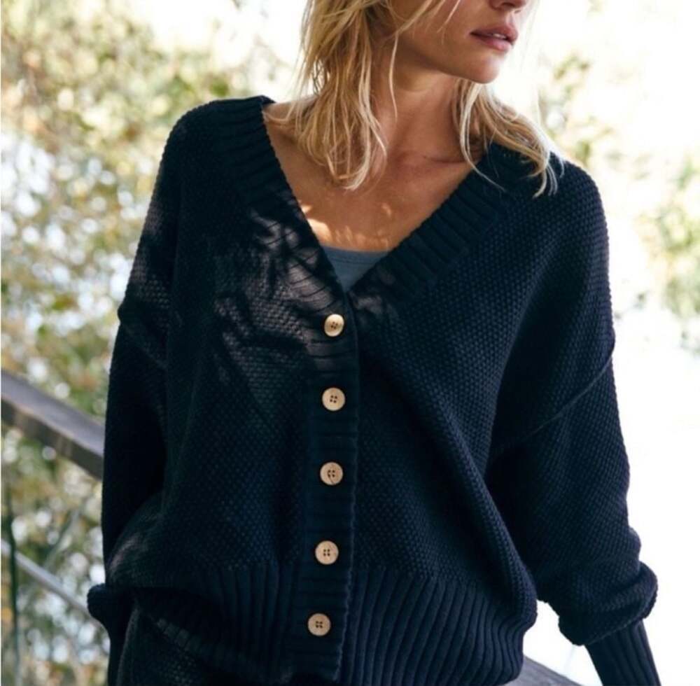 FP Beach Hailee V-Neck Cotton Button-Down Cardigan Sweater